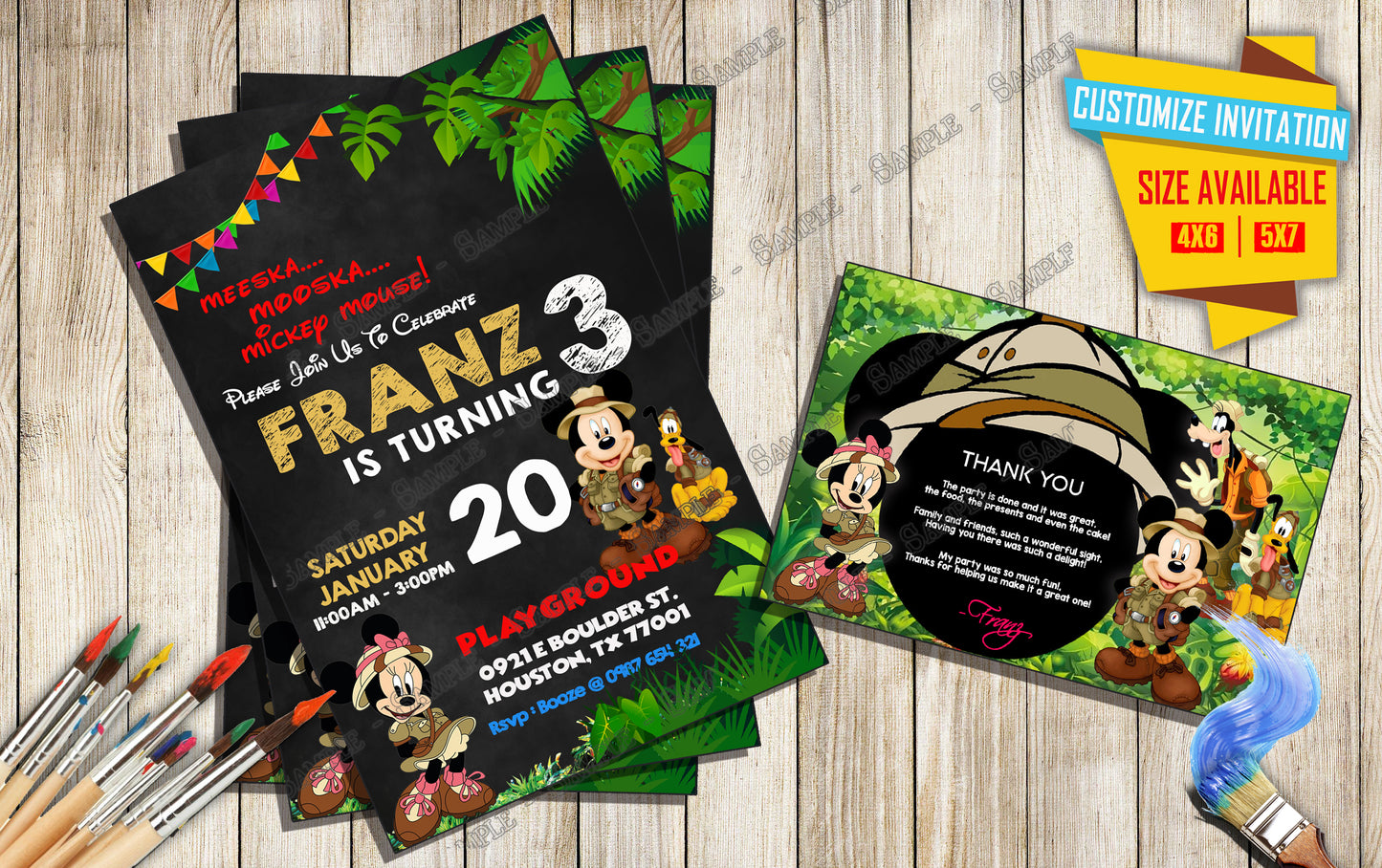 Mickey and friends Safari Birthday Invitation V3