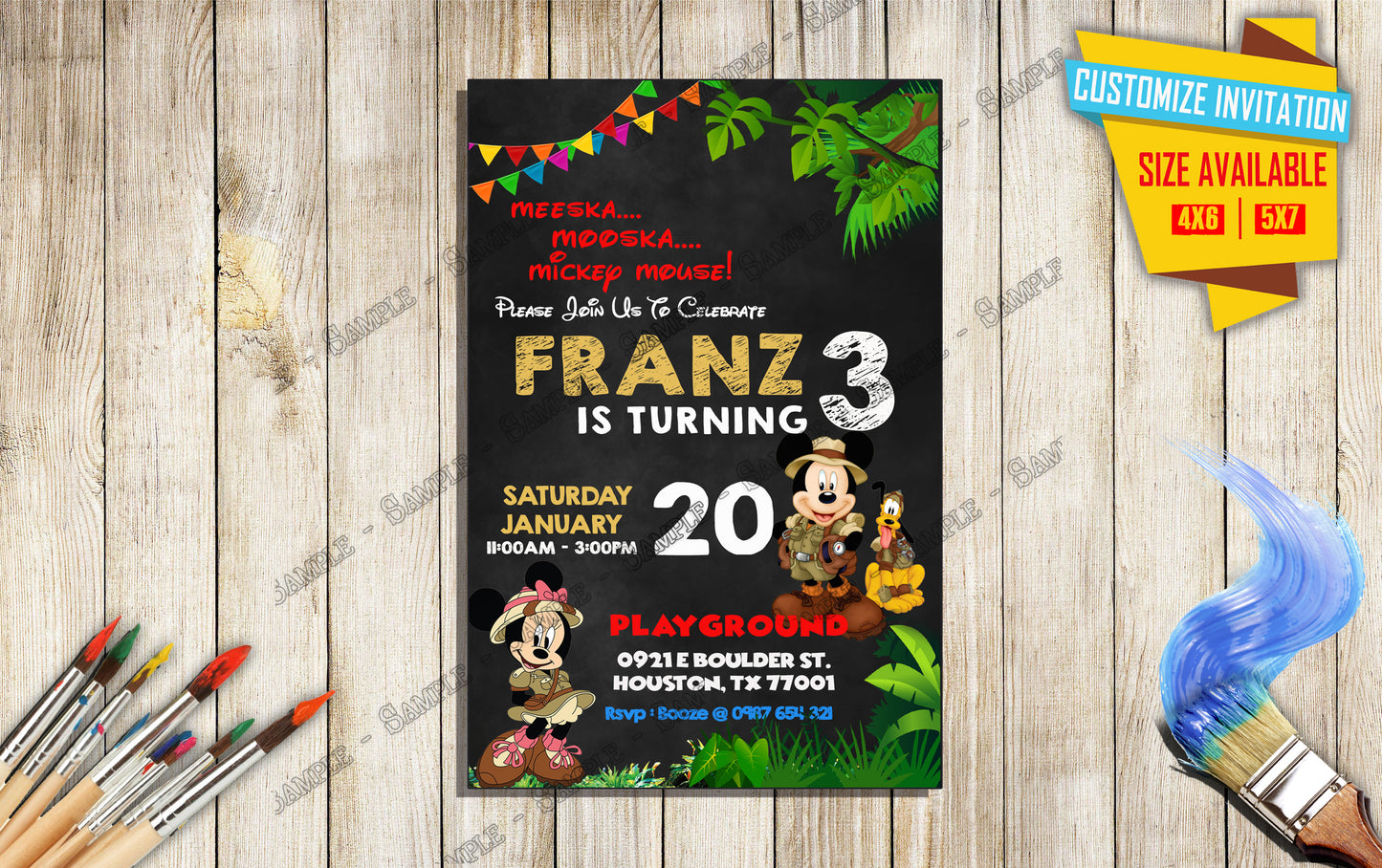 Mickey and friends Safari Birthday Invitation V3