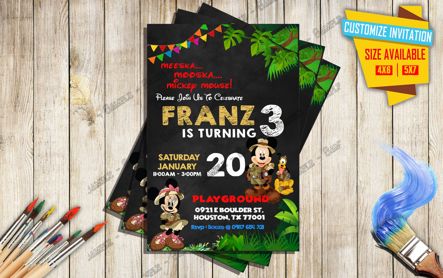 Mickey and friends Safari Birthday Invitation V3