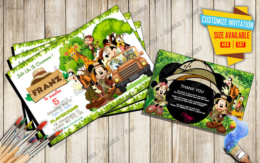 Mickey and friends Safari Birthday Invitation V4