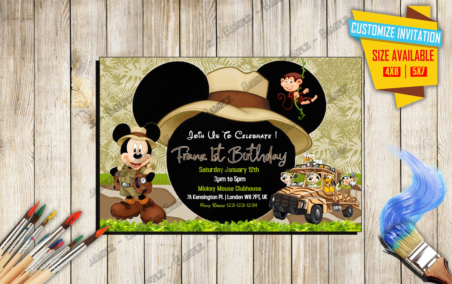 Mickey and friends Safari Birthday Invitation V5