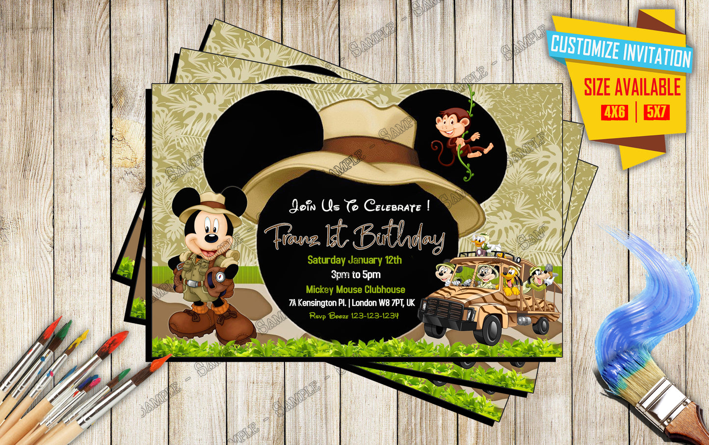 Mickey and friends Safari Birthday Invitation V5