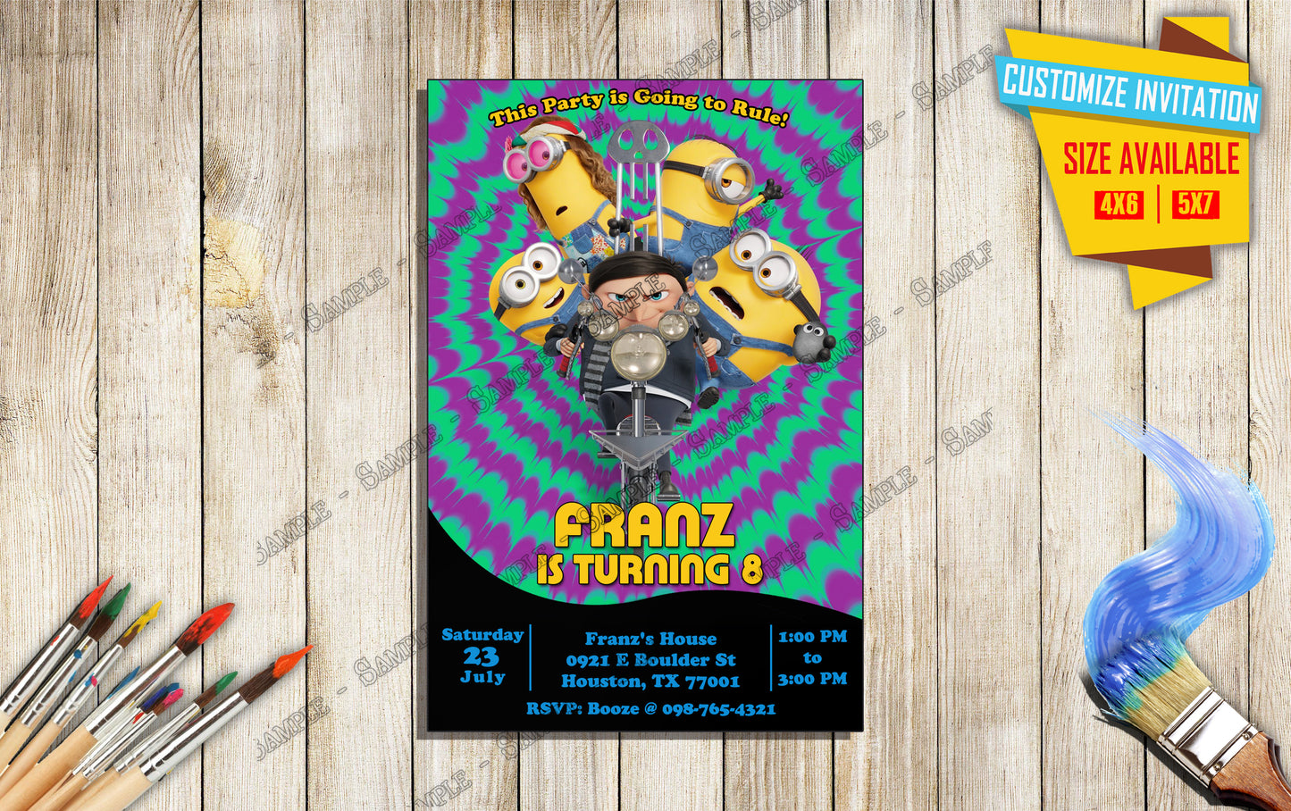 A Minions Rise of Gru - Birthday Invitation D1