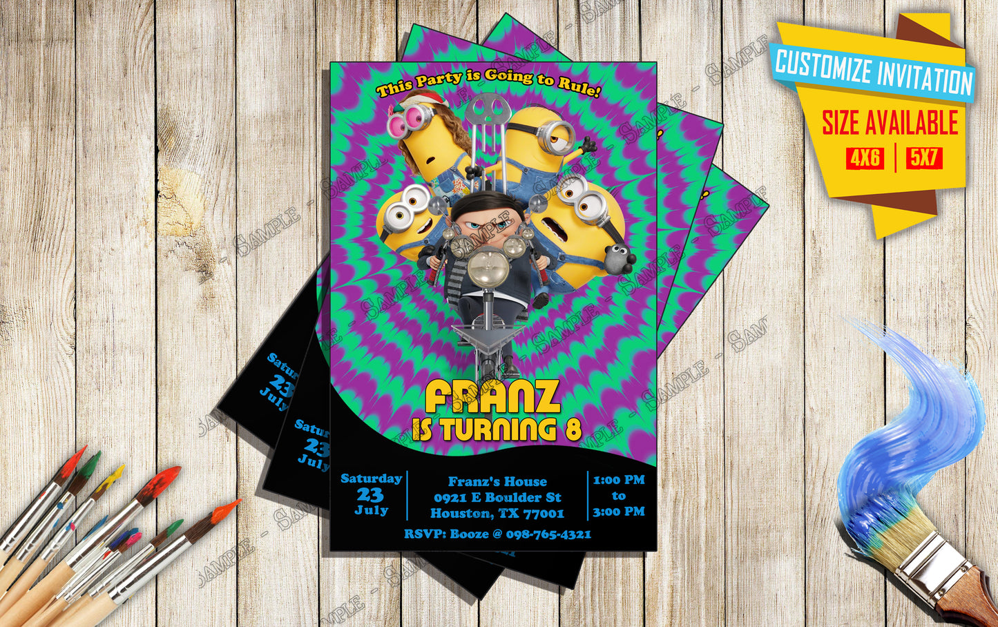 A Minions Rise of Gru - Birthday Invitation D1