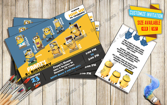 A Minions Rise of Gru - without photo - Birthday Invitation D5