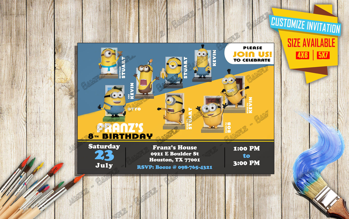 A Minions Rise of Gru - without photo - Birthday Invitation D5