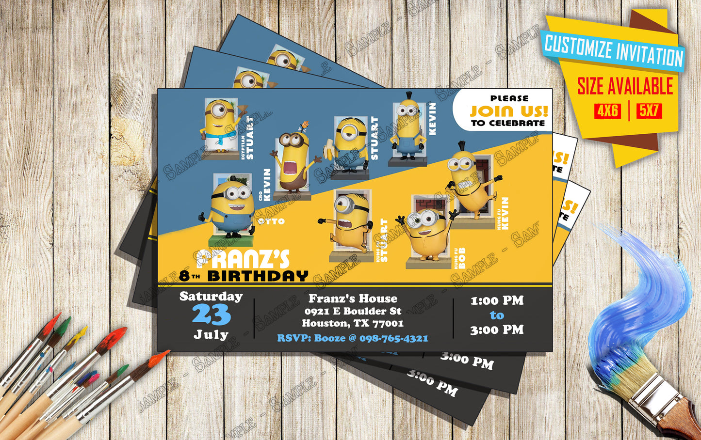 A Minions Rise of Gru - without photo - Birthday Invitation D5