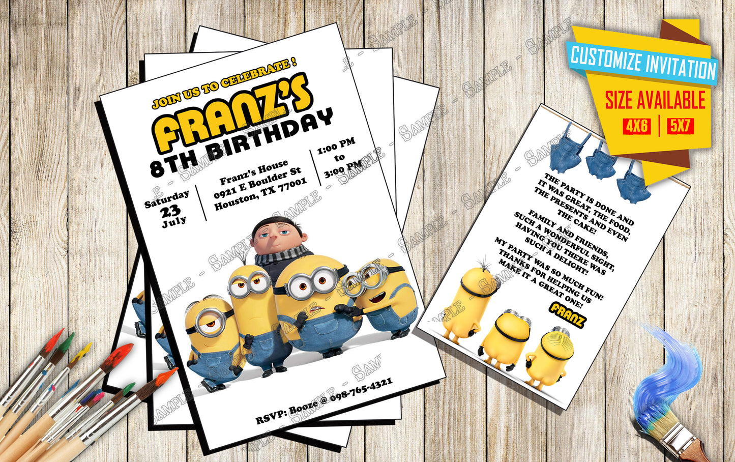 A Minions Rise of Gru - Birthday Invitation D6