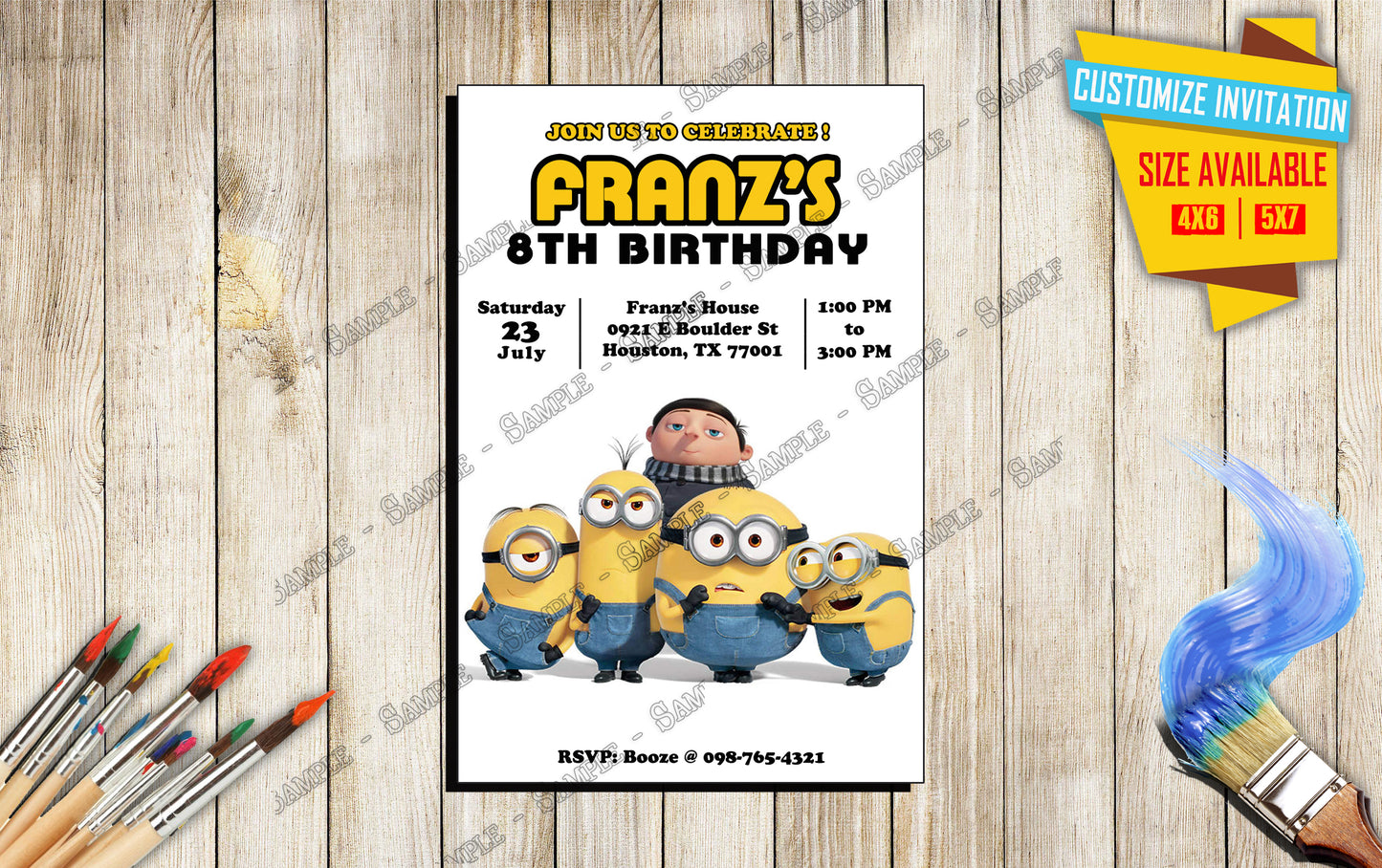 A Minions Rise of Gru - Birthday Invitation D6