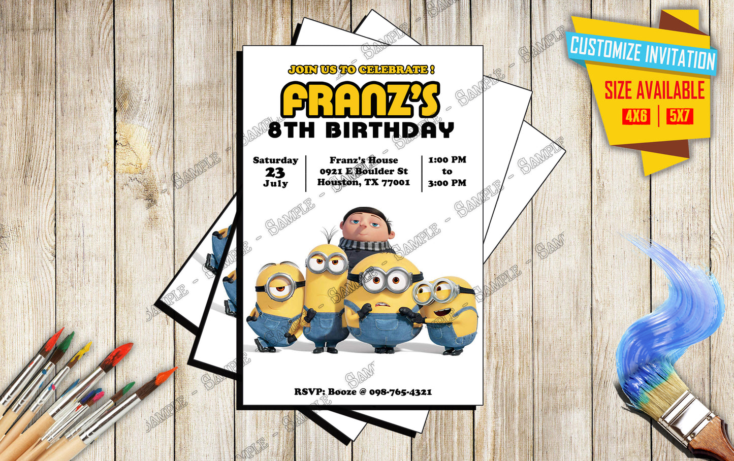 A Minions Rise of Gru - Birthday Invitation D6