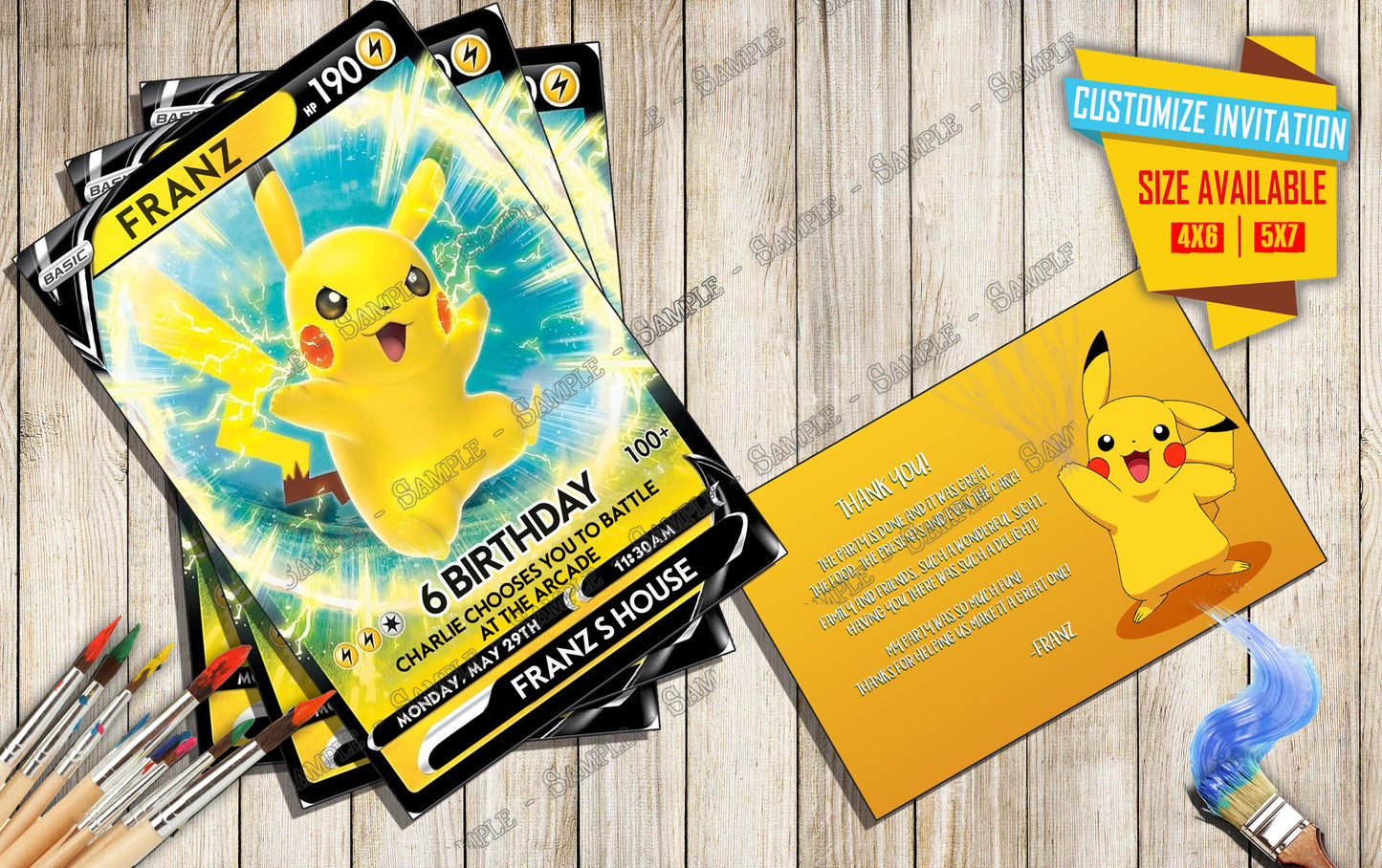 Pokemon - Pikachu Birthday Party Tall - Birthday Invitation D1