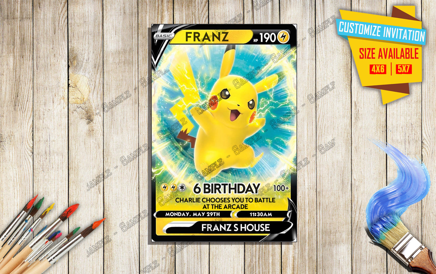 Pokemon - Pikachu Birthday Party Tall - Birthday Invitation D1