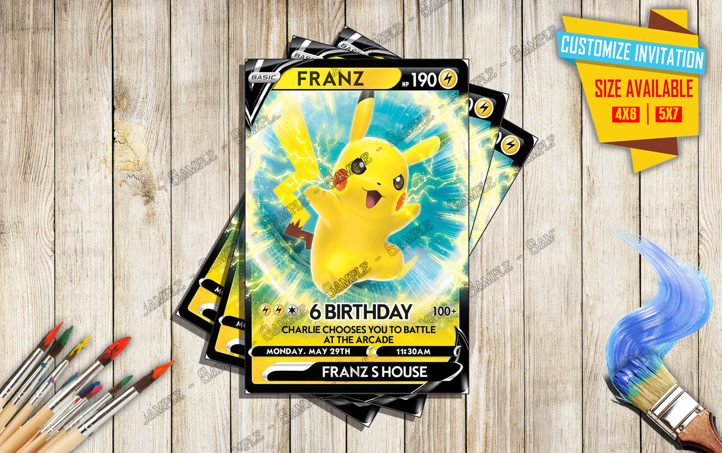 Pokemon - Pikachu Birthday Party Tall - Birthday Invitation D1