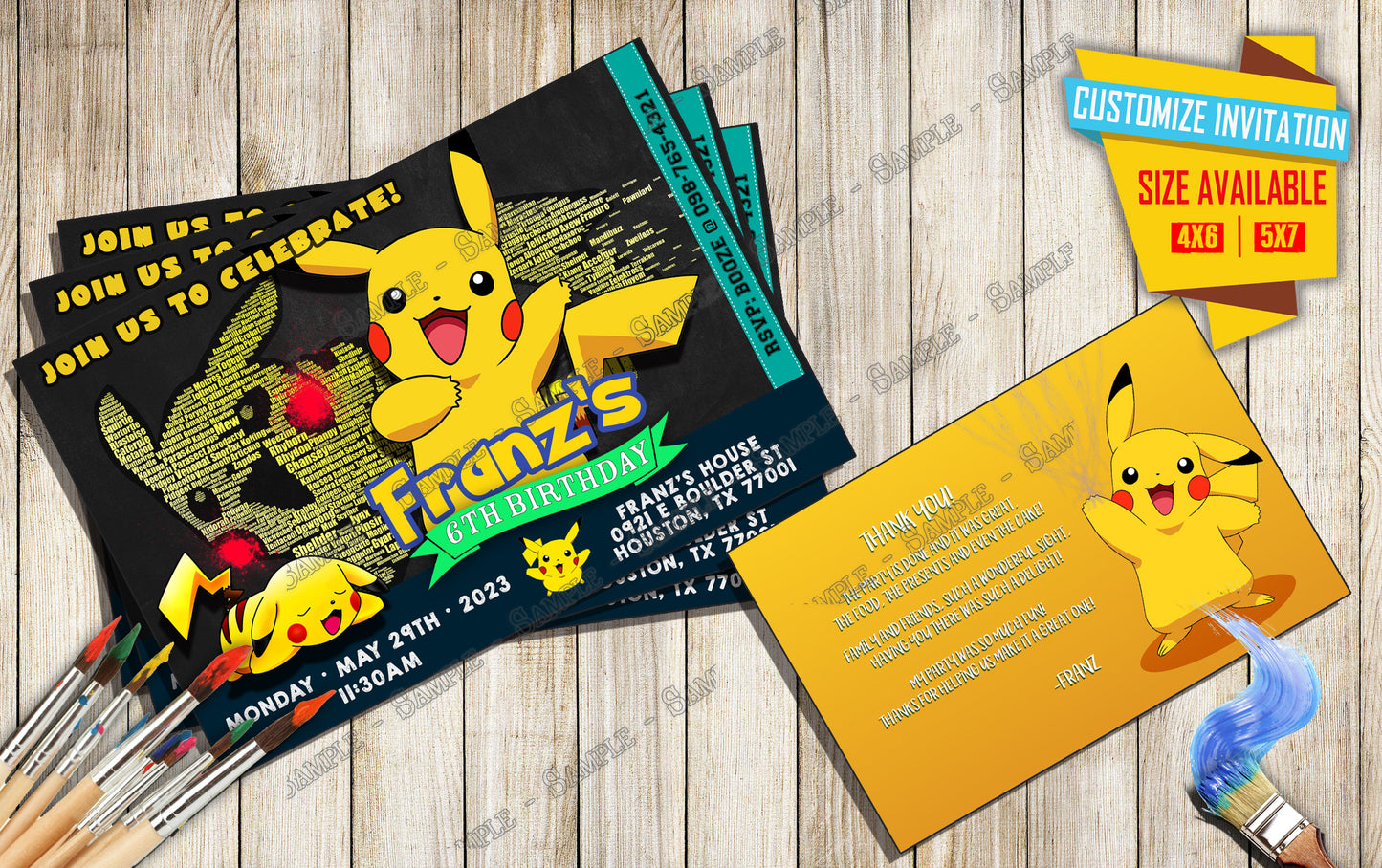 Pokemon - Pikachu Birthday Party Tall - Birthday Invitation D2