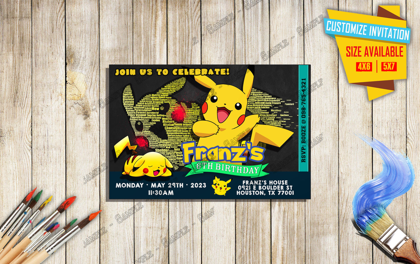 Pokemon - Pikachu Birthday Party Tall - Birthday Invitation D2