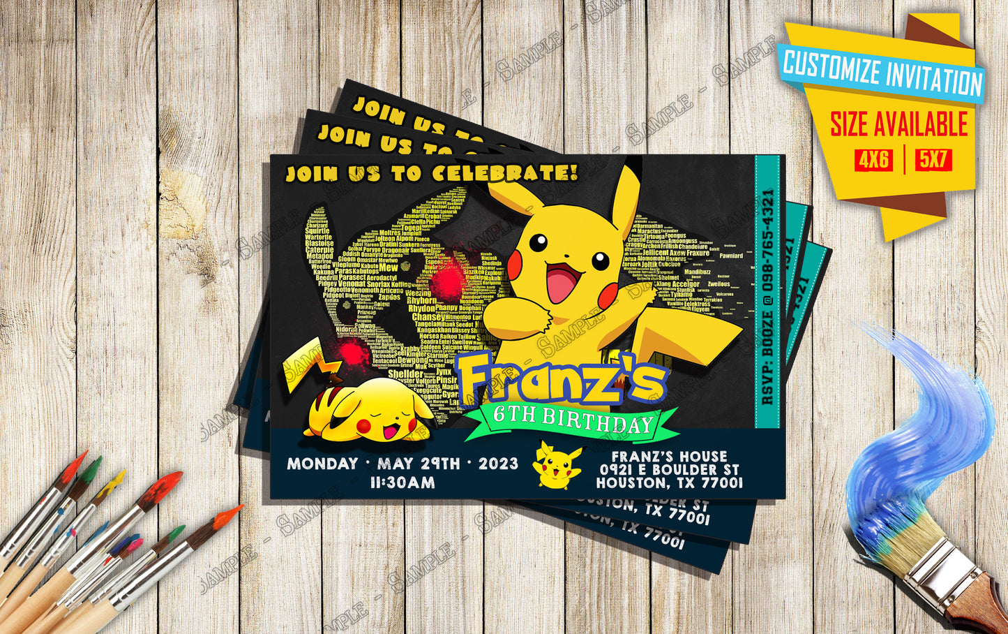 Pokemon - Pikachu Birthday Party Tall - Birthday Invitation D2