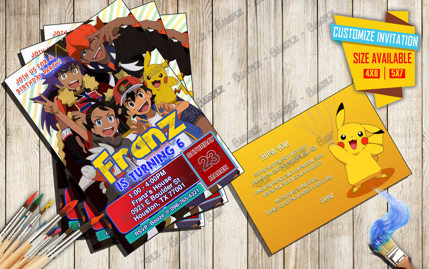 Pokemon Master Journeys The Series - Birthday Invitation D1