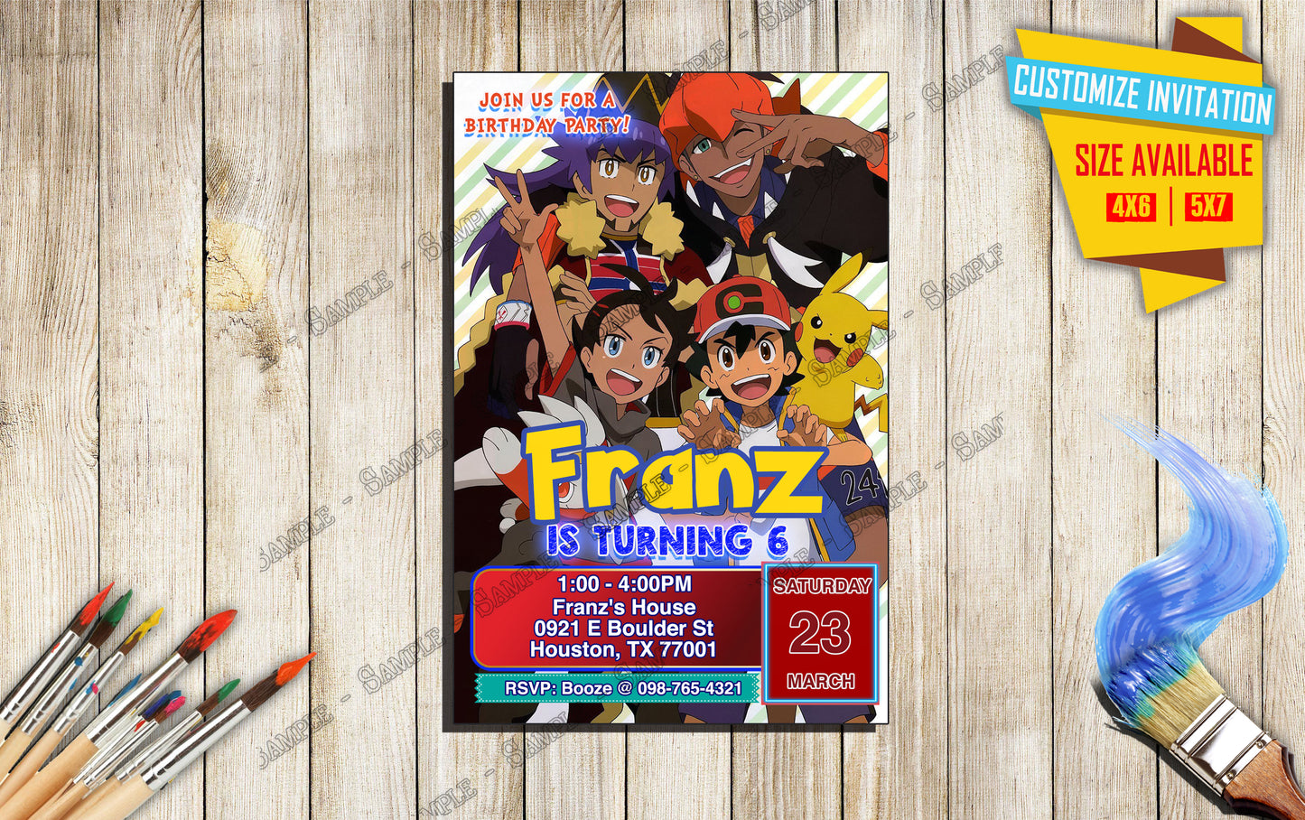 Pokemon Master Journeys The Series - Birthday Invitation D1