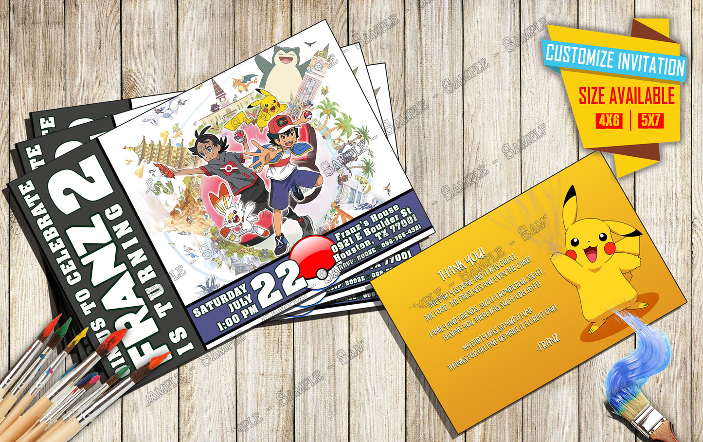 Pokemon Master Journeys The Series - Birthday Invitation D5