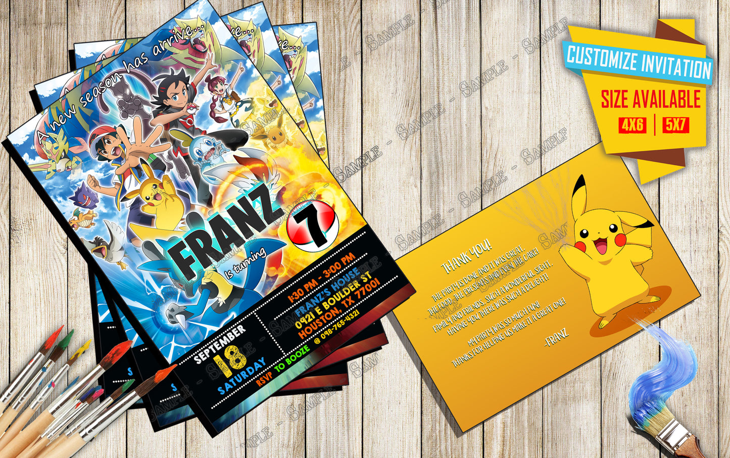 Pokemon Master Journeys The Series - Birthday Invitation D6