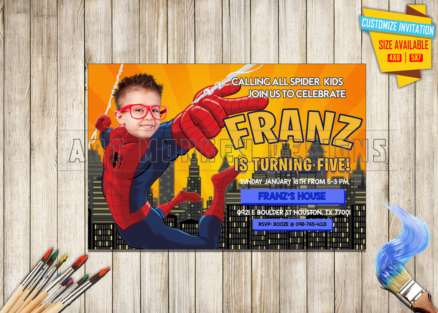 Spider Man - Birthday Invitation - Photo V1