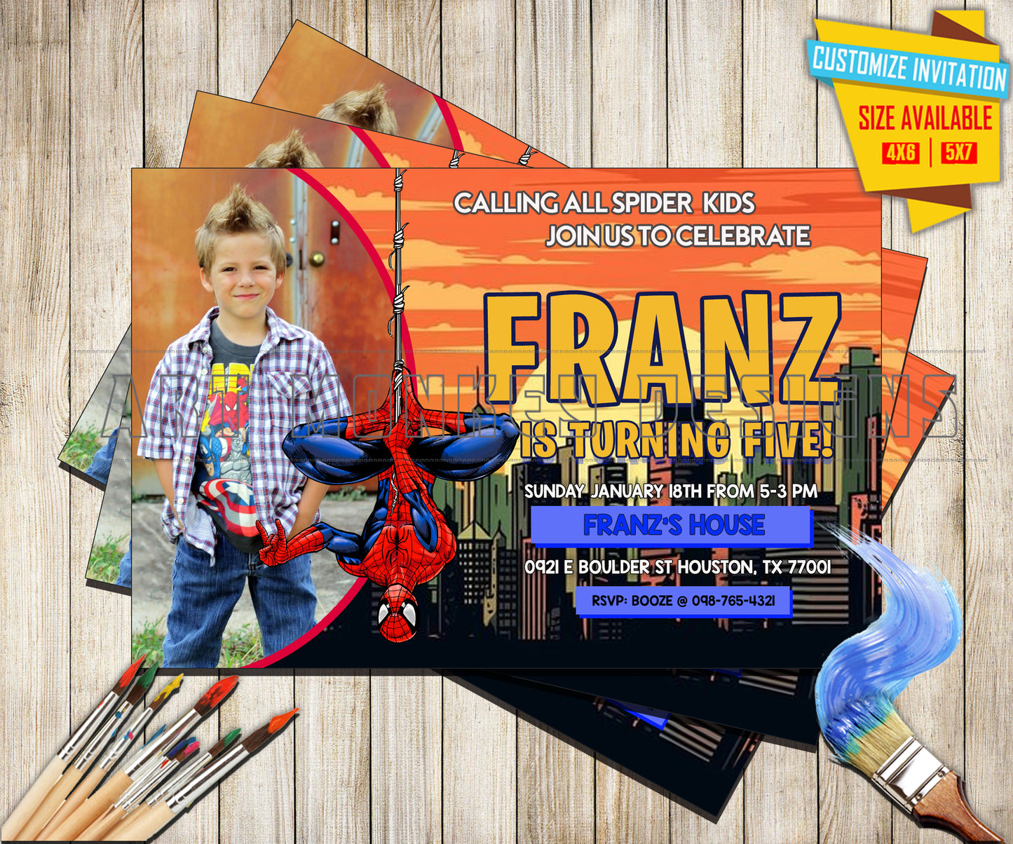 Spider Man - Birthday Invitation - Photo V2