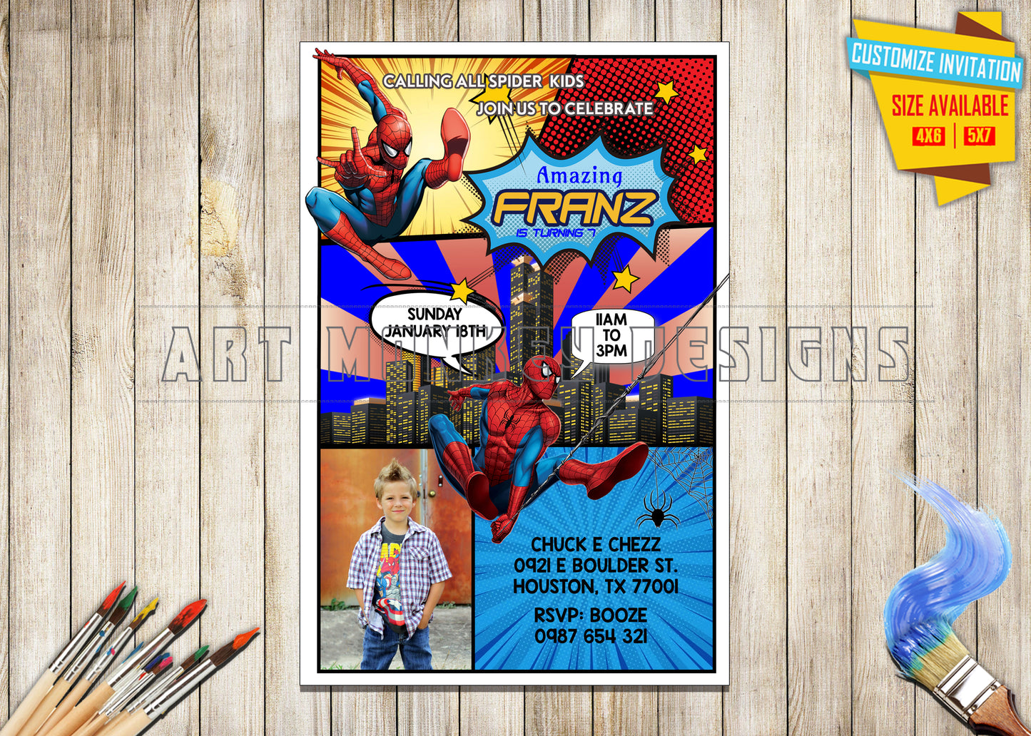 Spider Man - Birthday Invitation - Photo V3