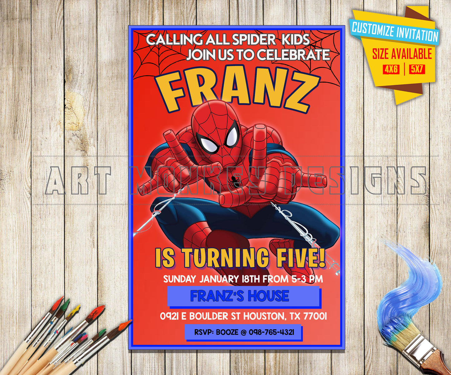 Spider Man - Tall Birthday - Invitation V1