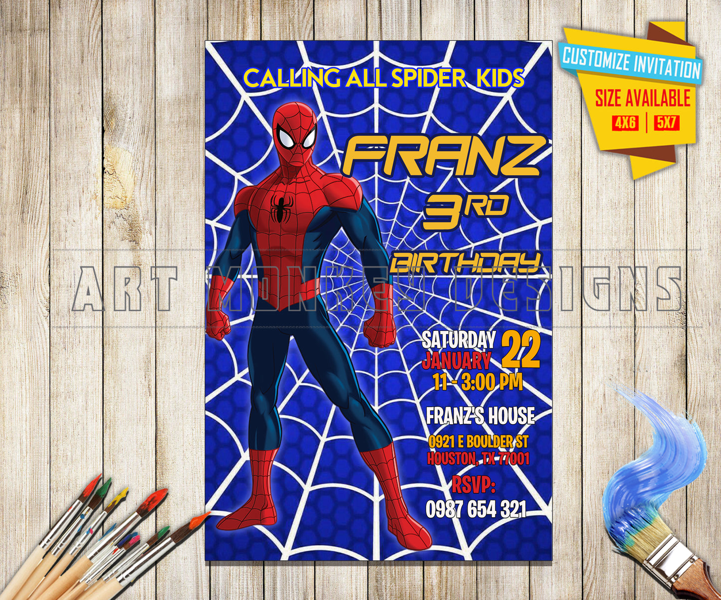 Spider Man - Tall Birthday - Invitation V2