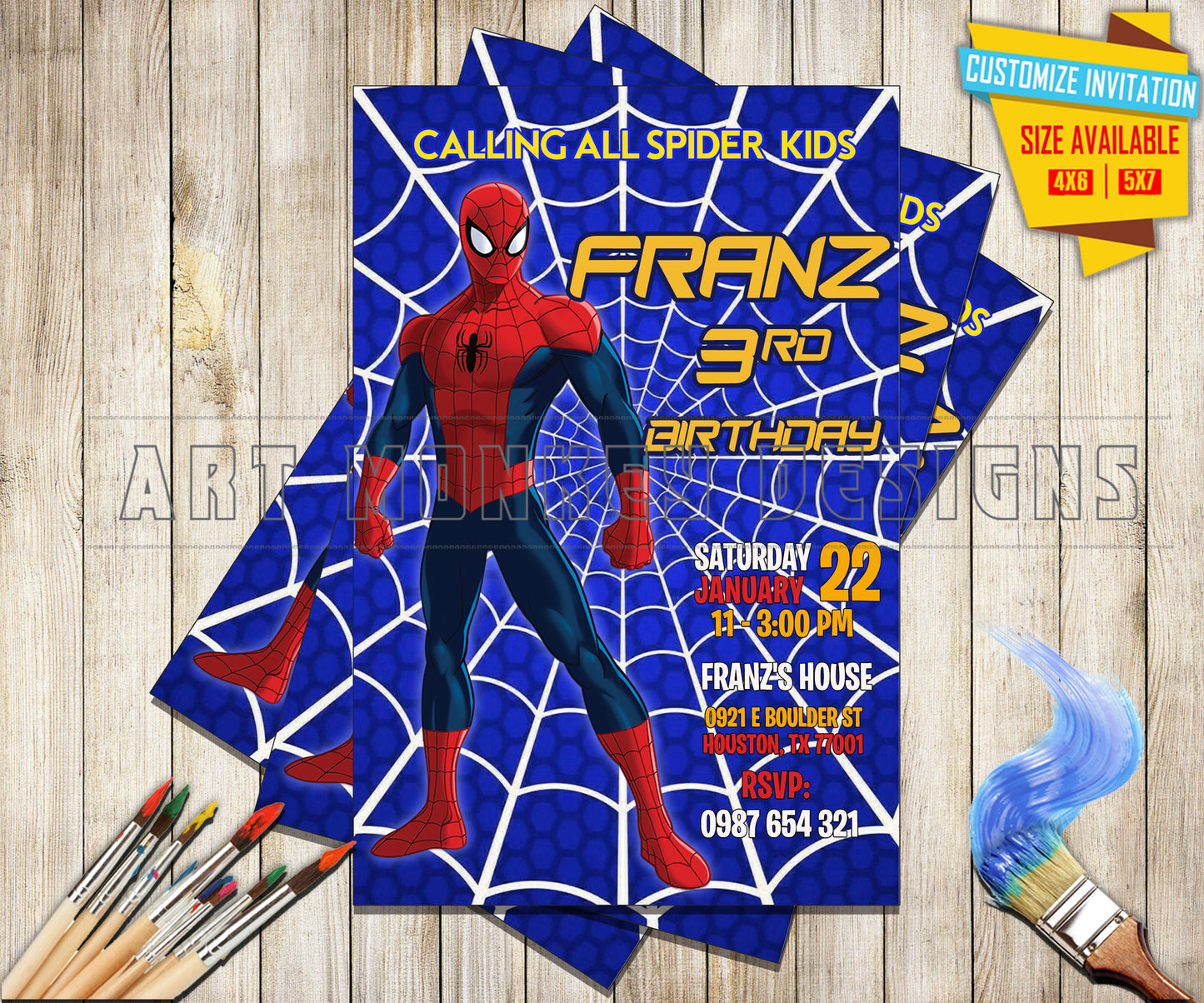 Spider Man - Tall Birthday - Invitation V2