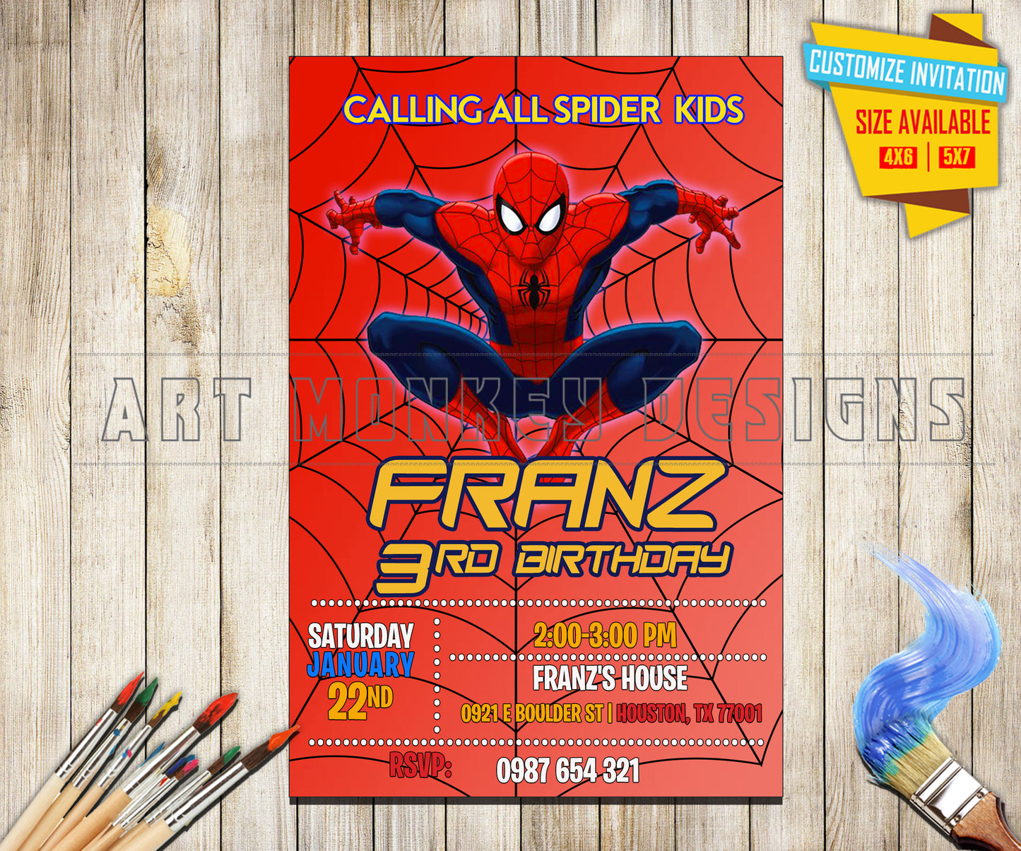 Spider Man - Tall Birthday - Invitation V3