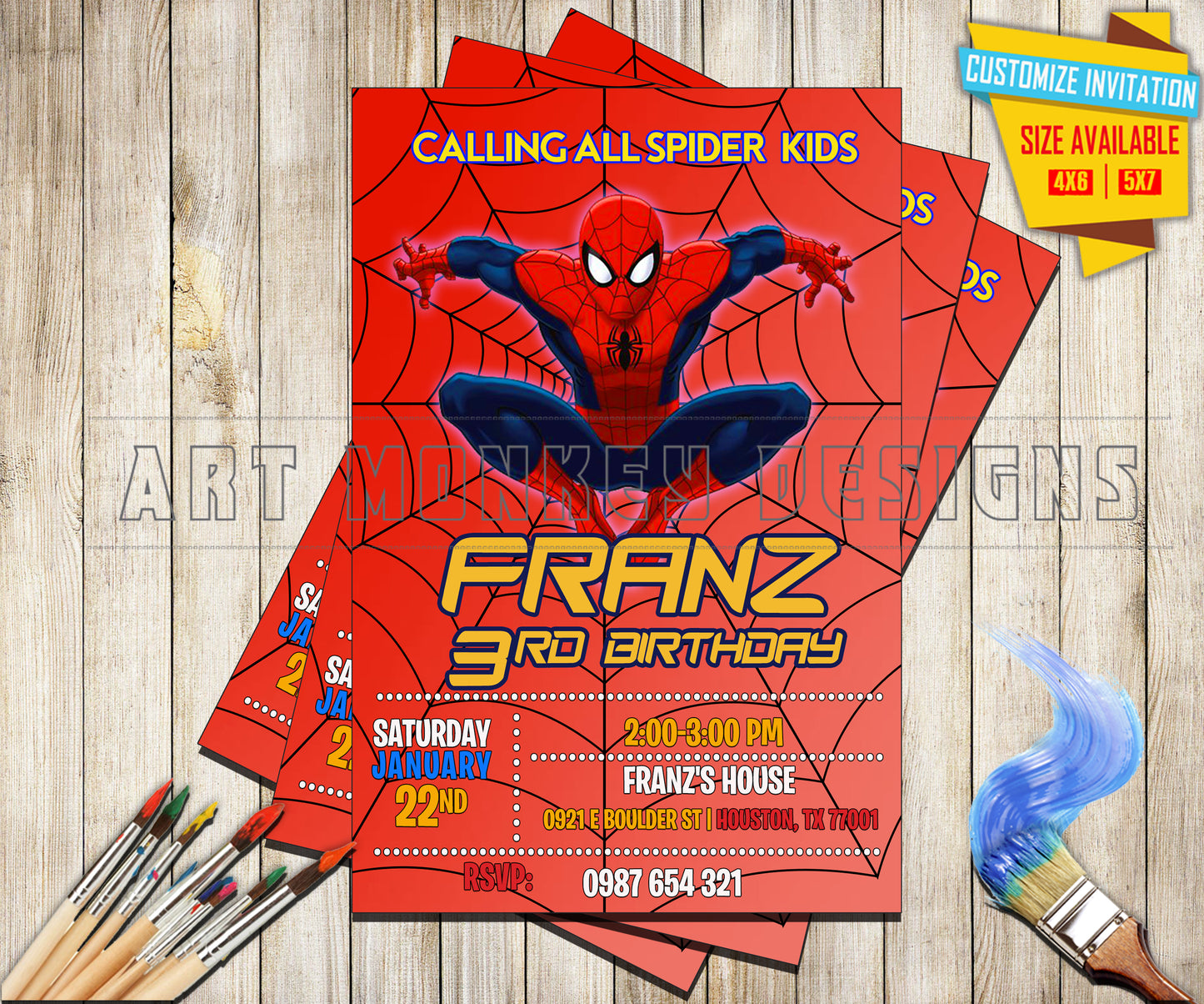 Spider Man - Tall Birthday - Invitation V3