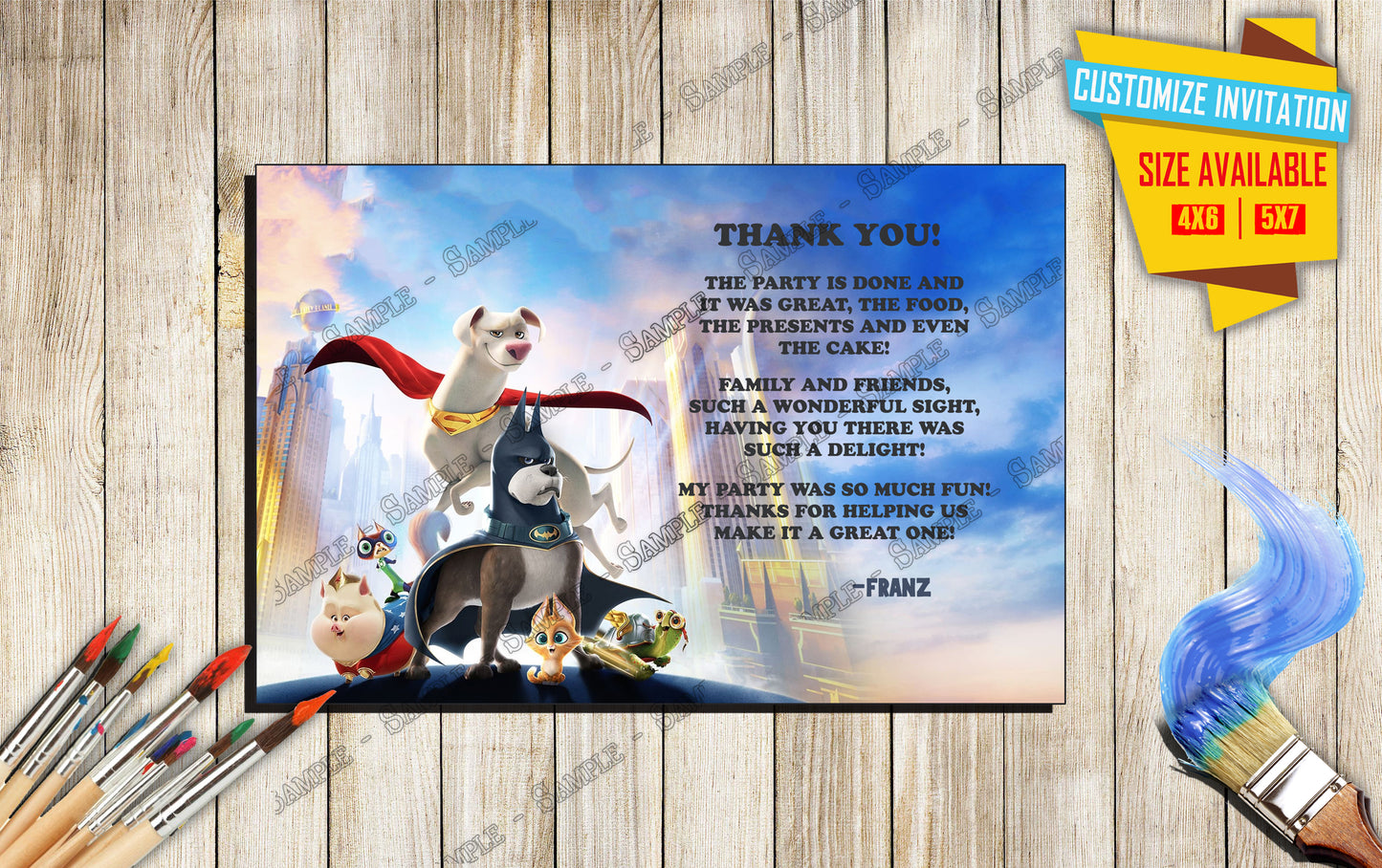 DC Super pets - Birthday Invitation Thank you Card