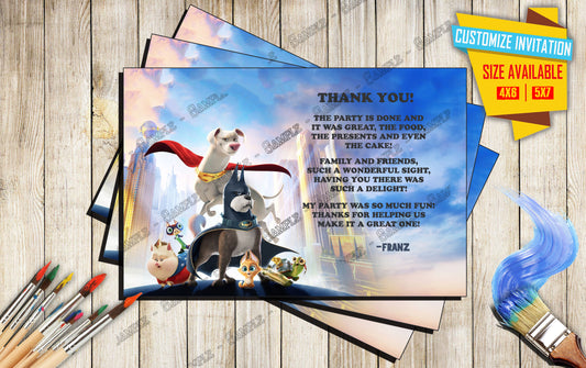 DC Super pets - Birthday Invitation Thank you Card