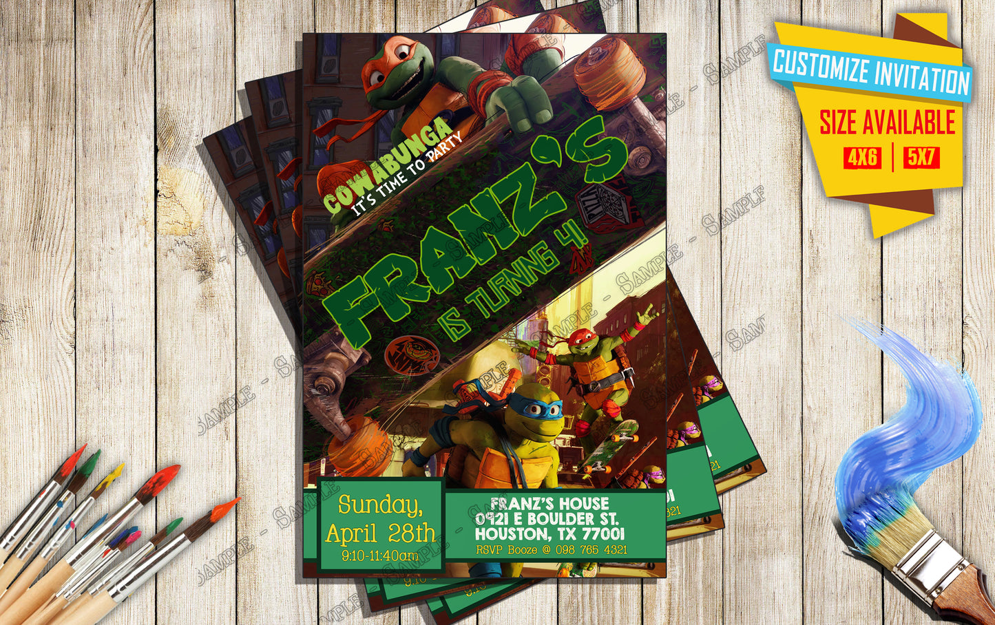 Teenage Mutant Ninja Turtles - Mutant Mayhem - Birthday Invitation D1