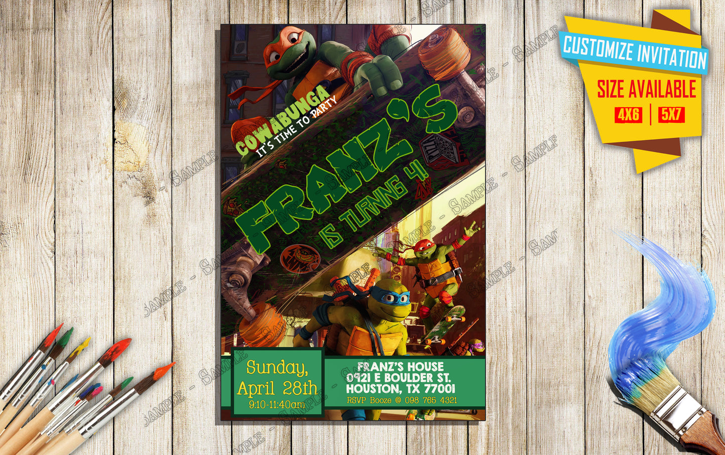 Teenage Mutant Ninja Turtles - Mutant Mayhem - Birthday Invitation D1