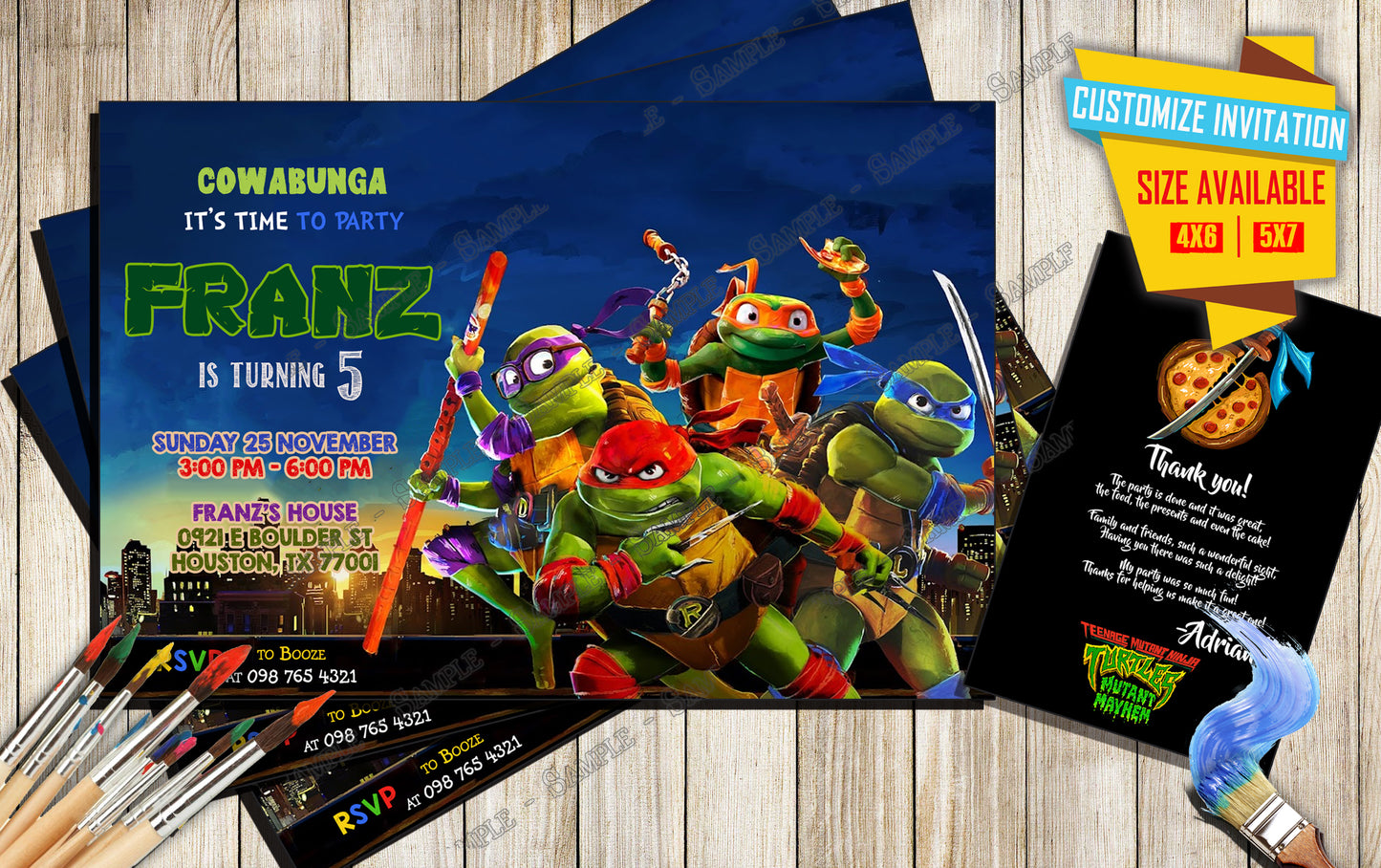 Teenage Mutant Ninja Turtles - Mutant Mayhem - Birthday Invitation D8