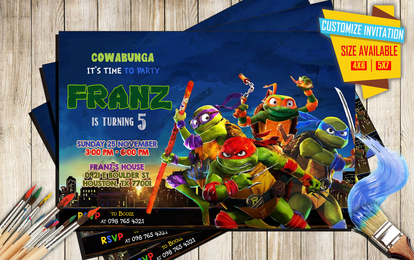 Teenage Mutant Ninja Turtles - Mutant Mayhem - Birthday Invitation D8