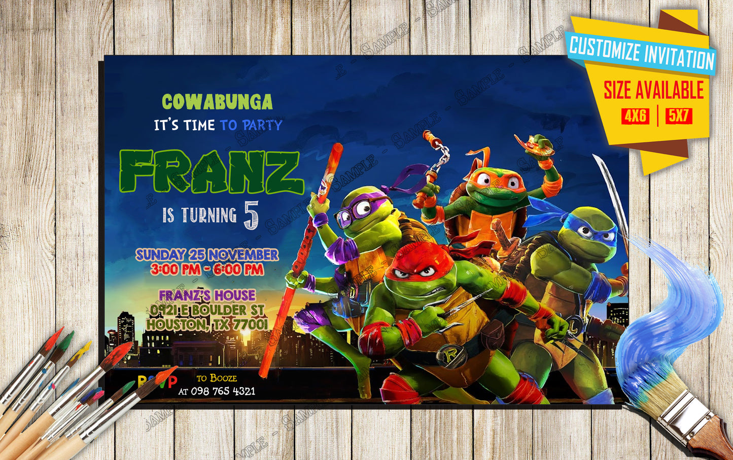 Teenage Mutant Ninja Turtles - Mutant Mayhem - Birthday Invitation D8