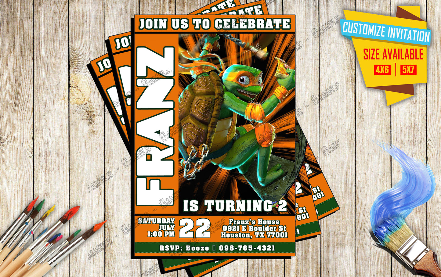 Teenage Mutant Ninja Turtles - Michelangelo - Birthday Invitation