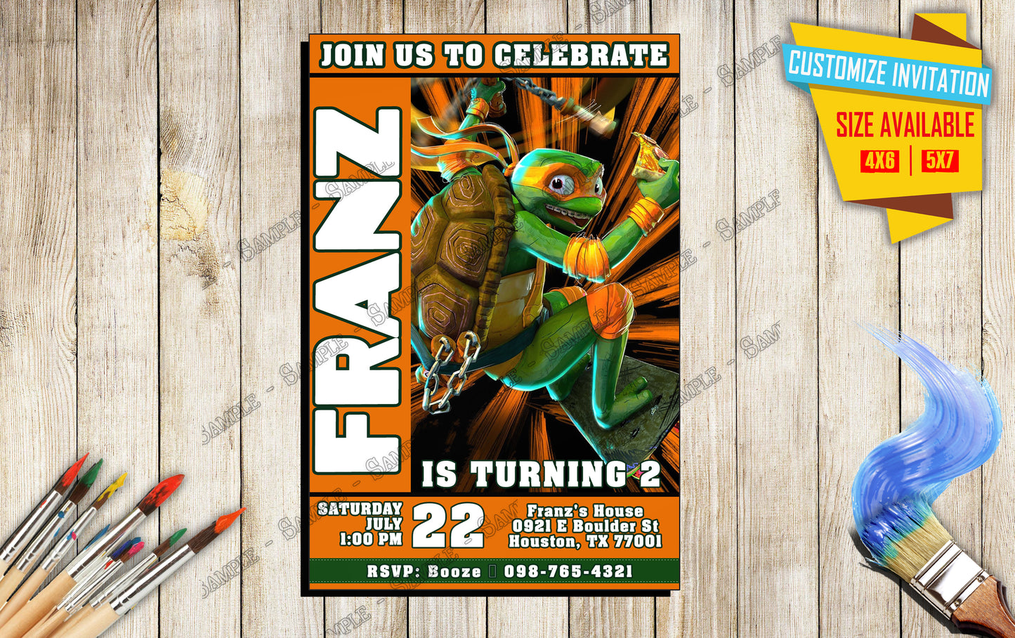 Teenage Mutant Ninja Turtles - Michelangelo - Birthday Invitation