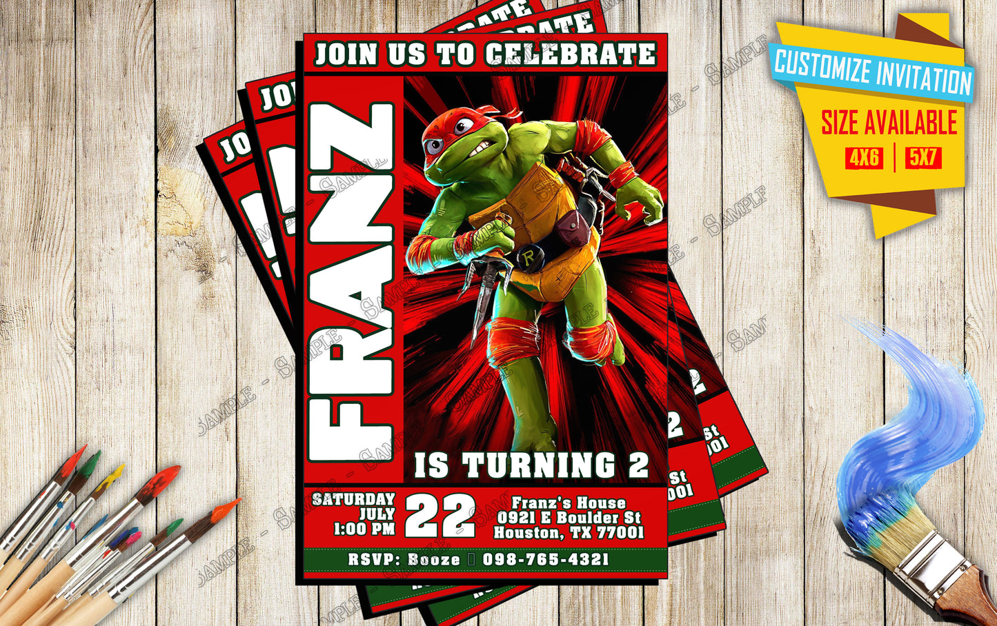 Teenage Mutant Ninja Turtles - Raphael - Birthday Invitation