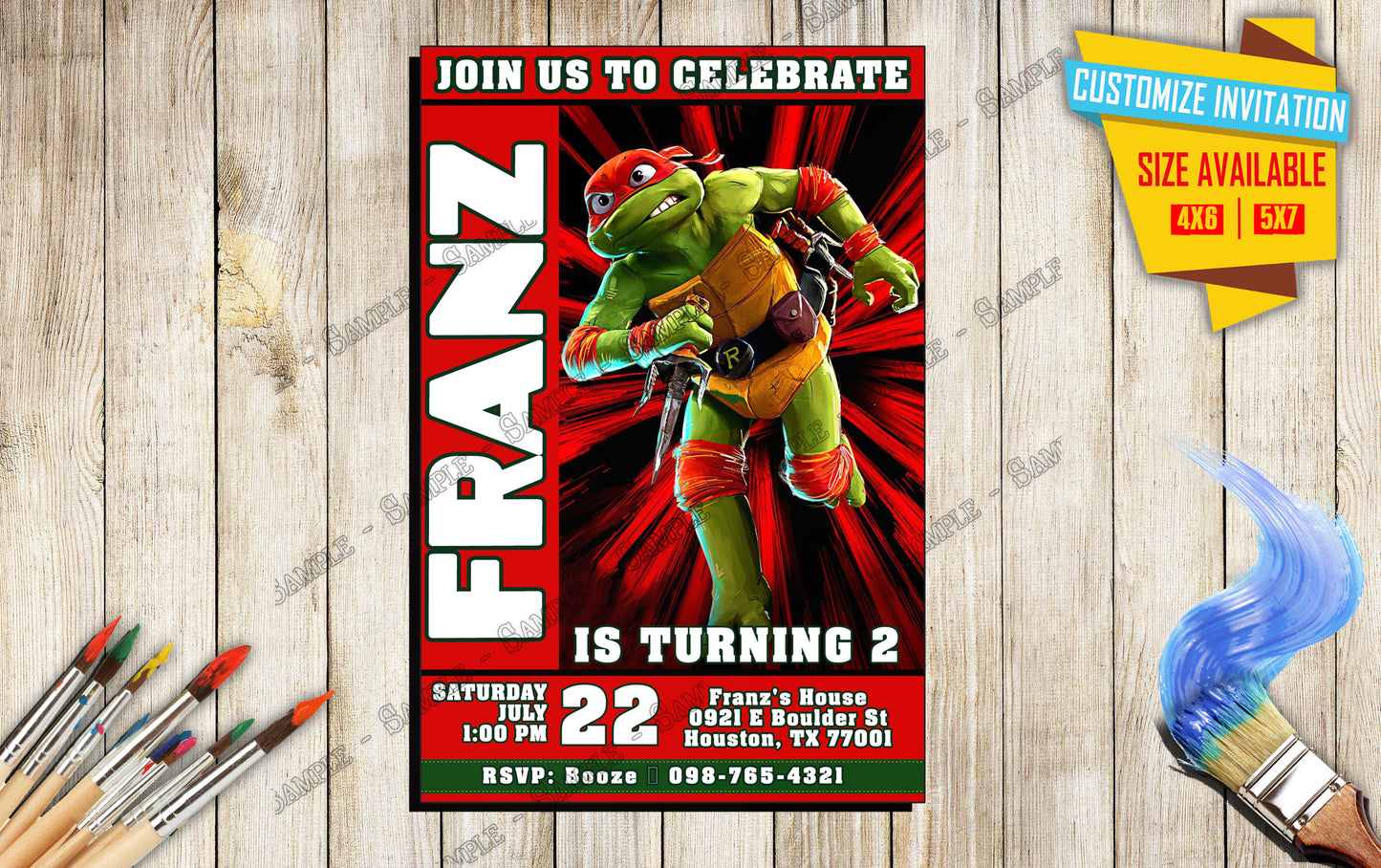 Teenage Mutant Ninja Turtles - Raphael - Birthday Invitation