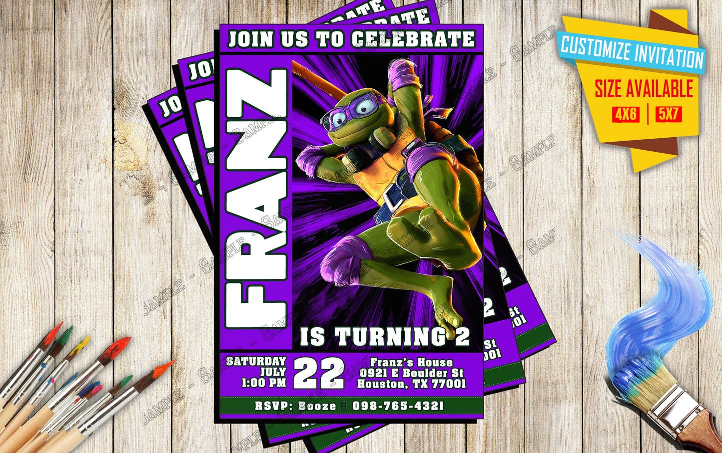 Teenage Mutant Ninja Turtles - Donatelloo - Birthday Invitation