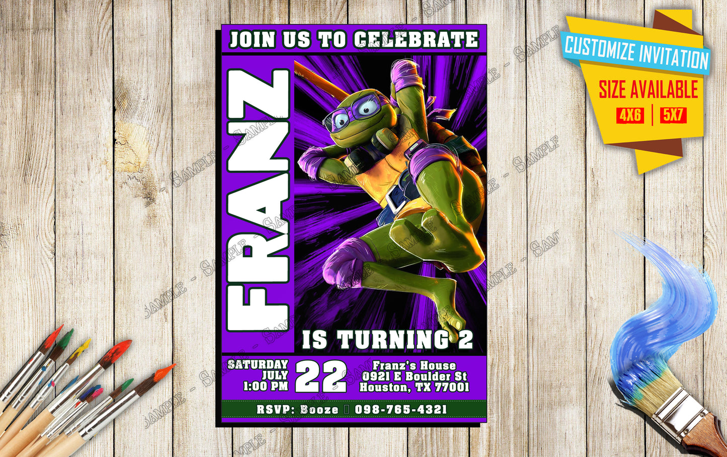 Teenage Mutant Ninja Turtles - Donatelloo - Birthday Invitation