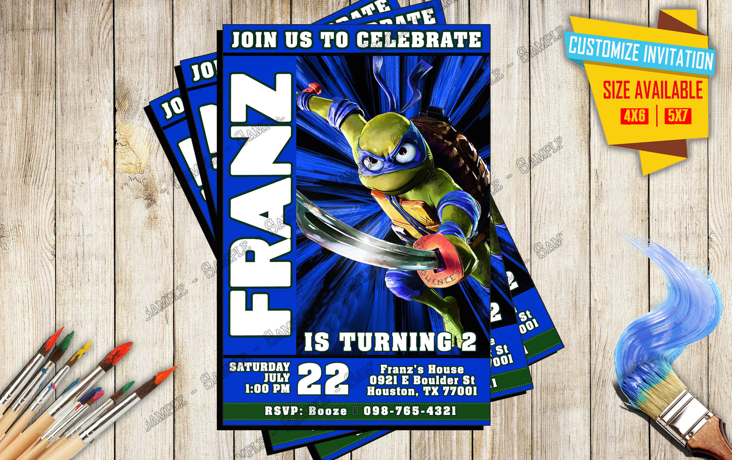 Teenage Mutant Ninja Turtles - Leonardo  - Birthday Invitation