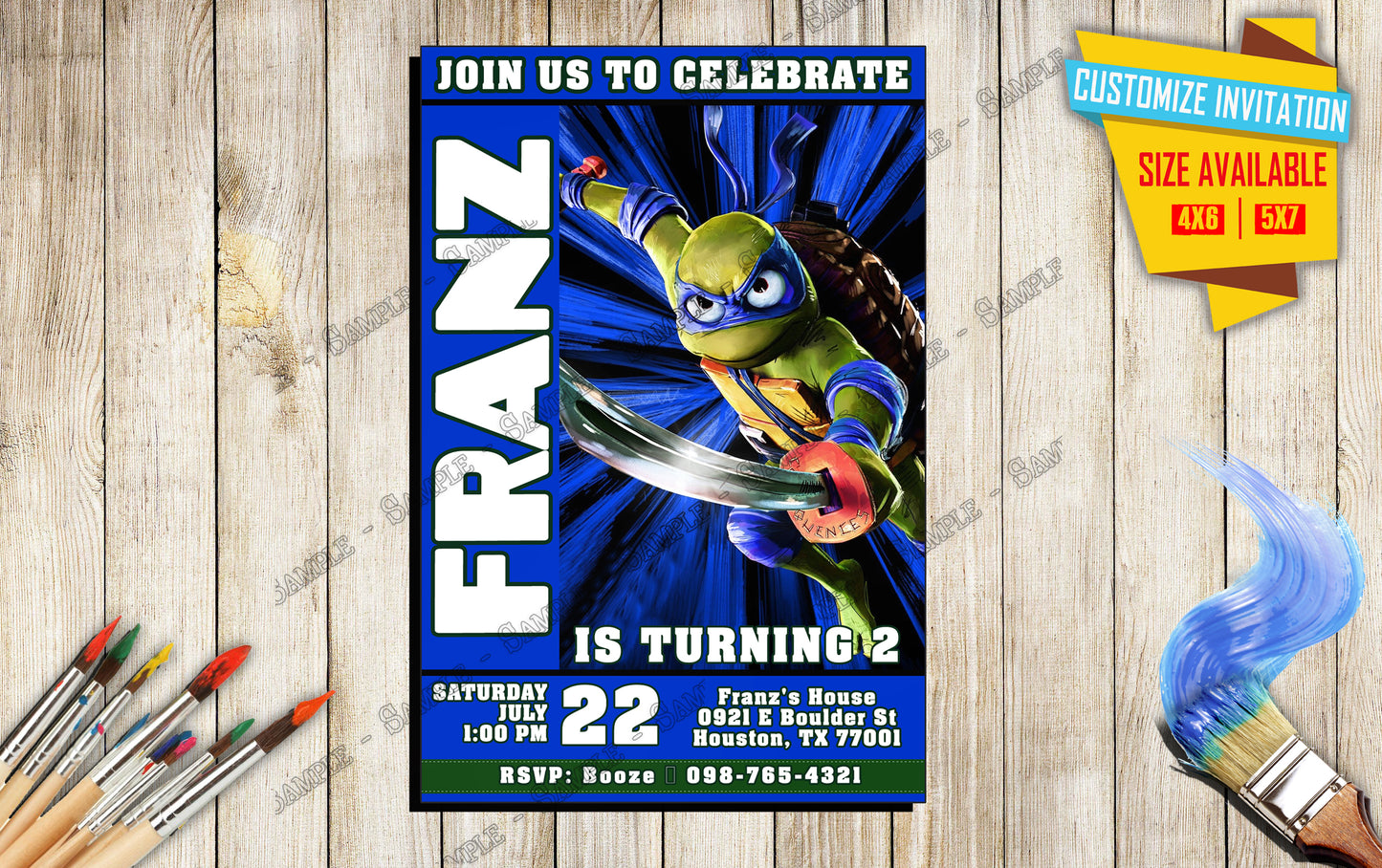 Teenage Mutant Ninja Turtles - Leonardo  - Birthday Invitation