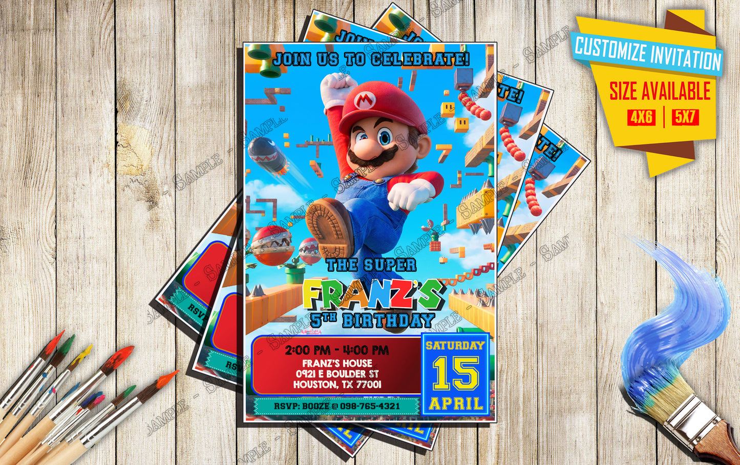 Mario & Luigi - Mario Bros the movie - Birthday Invitation D2