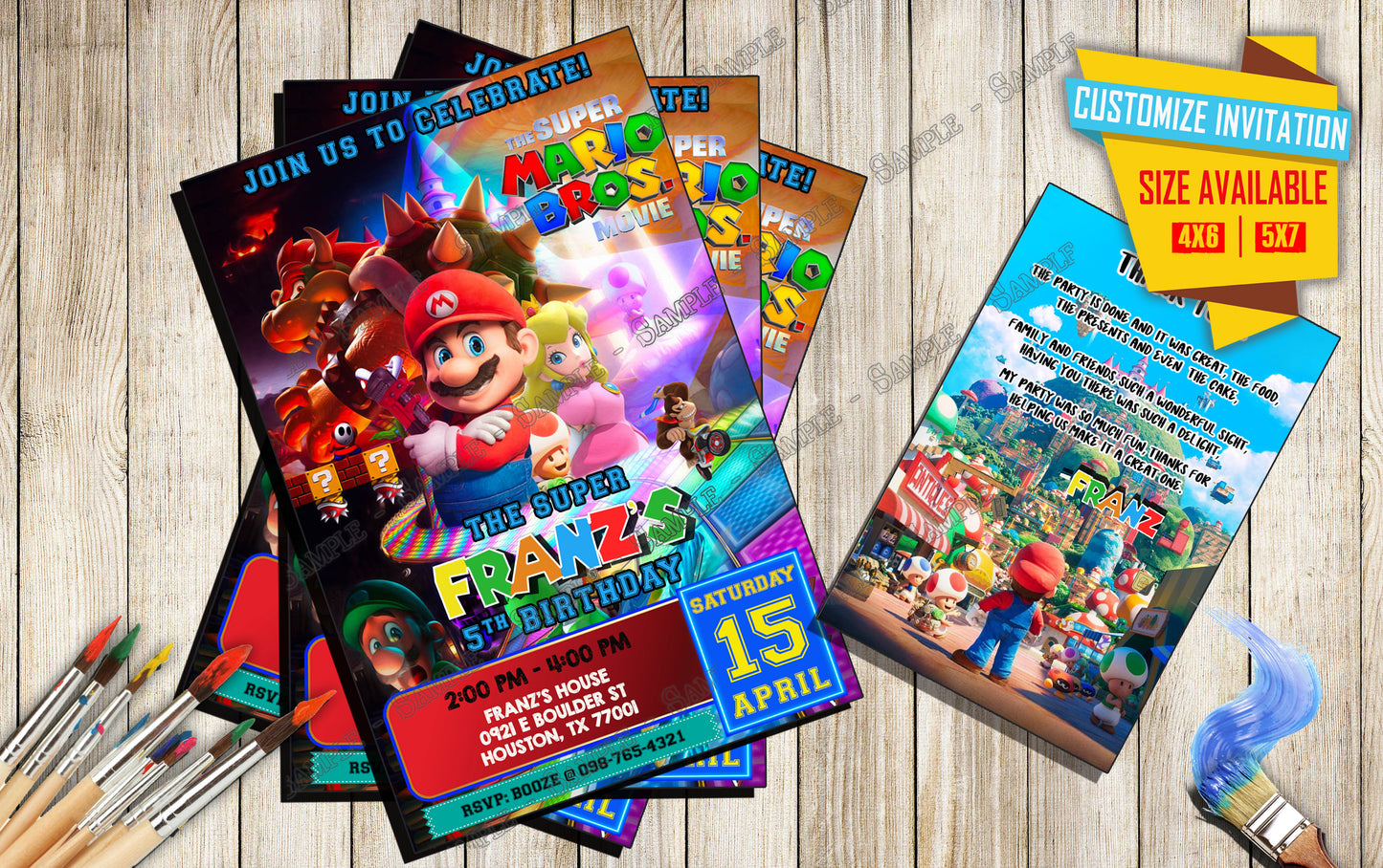 Mario & Luigi - Mario Bros the movie - Birthday Invitation D6