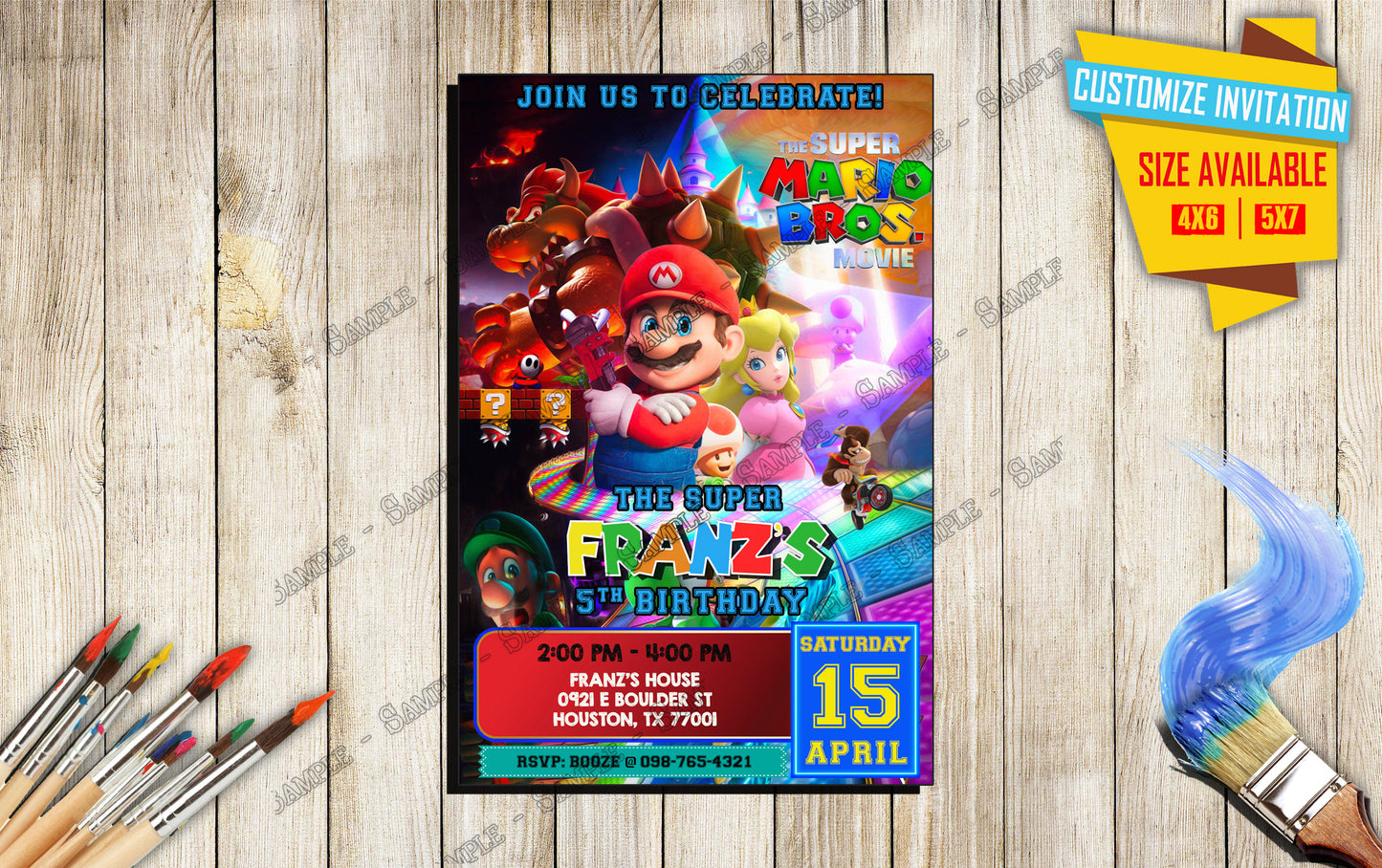 Mario & Luigi - Mario Bros the movie - Birthday Invitation D6